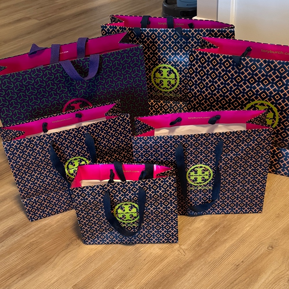 Tory Burch Navy and Pink Geometric Tote